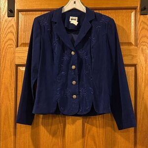 Vintage Leslie Fay Blue Women's Embroidered Jacket, Silver Buttons Size 12